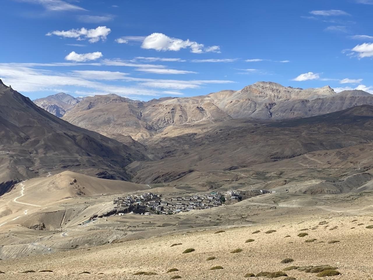 Kibber village seen from the high slopes above it